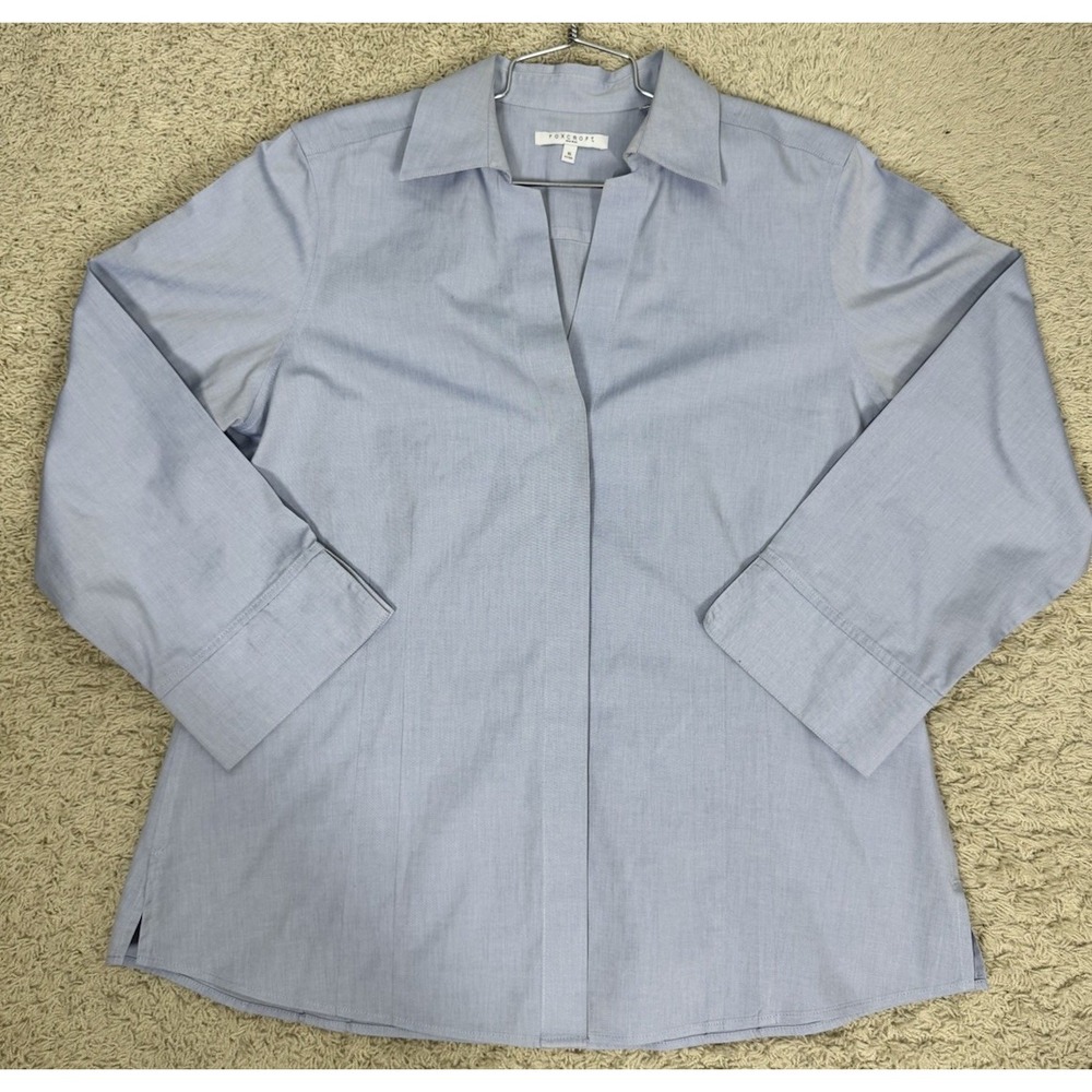 Foxcroft Non Iron Fitted Long Sleeve Button Up Blouse Top Shirt Size 16 Blue - Picture 5 of 9